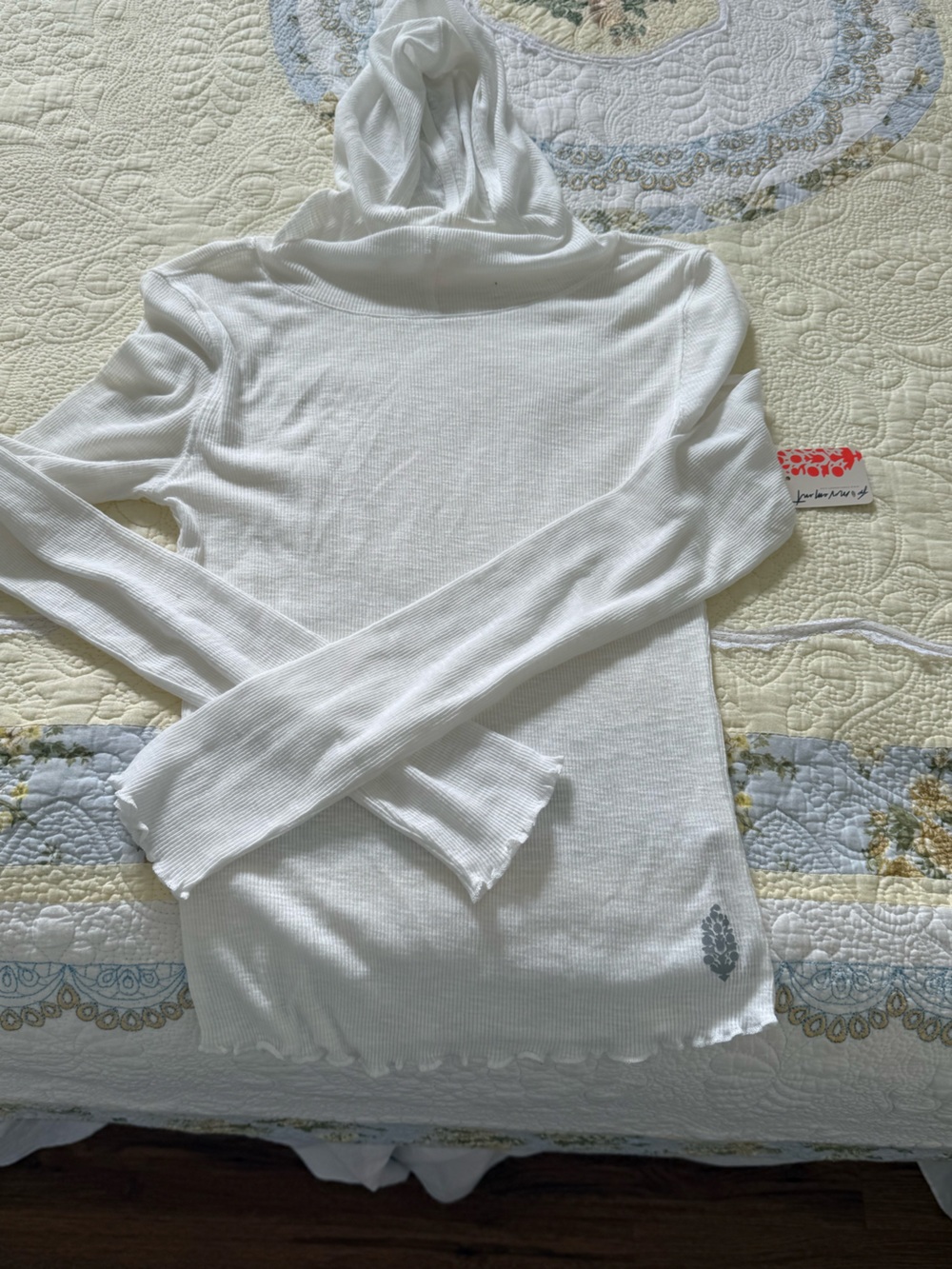 FP Movement by Free People White Ribbed Hooded Long Sleeve Top